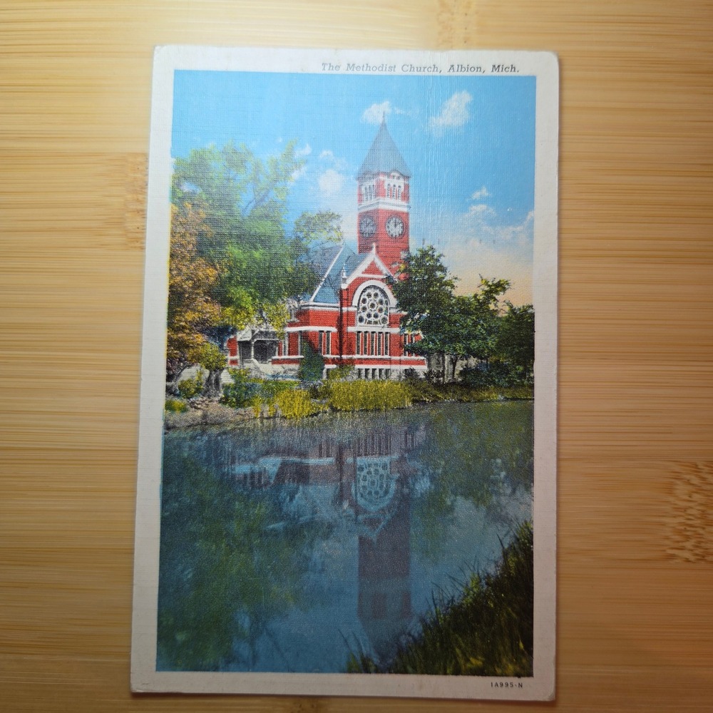 Vintage Postcard Methodist Church Albion Michigan 1957 Linen Michigan History